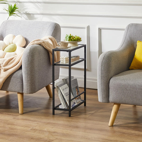 IBUYKE Narrow Side Table with Storage Shelf, 3 Tier Slim End Table,Modern Sofa Table, Small Nightstand, Telephone Table for Small Spaces,for Living