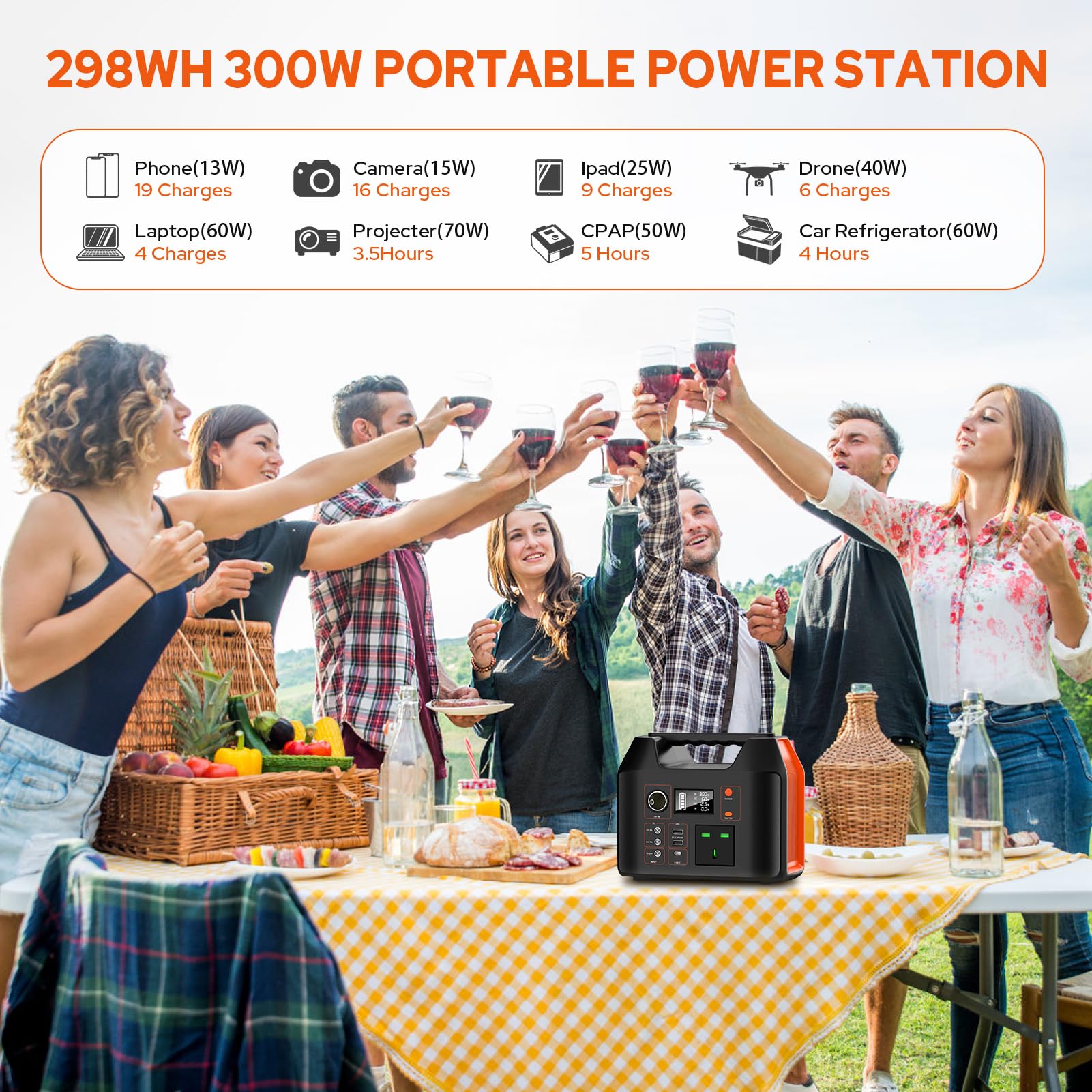 SinKeu Portable Power Station,27000mAh/99Wh Solar Generator with 230V/150W AC Outlet for Camping Emergency Outdoor Adventure Picnic Fishing Travel Party RV Trip(Solar Panel Not Included)