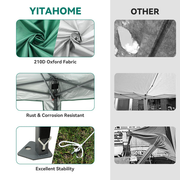 YITAHOME 3x3Meter Instant Heavy Duty Pop Up Gazebo, Folding Garden Camping Party Tent Canopy Marquee with Roller Bag