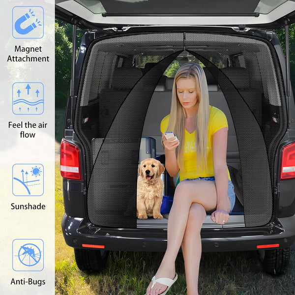 ZATOOTO Van Bug Screen for VW T5 T6, Magnetic Rear Door Mosquito Screen Net with Zipper Closure, Fly Screen Mosquito Net for Outdoor Camping