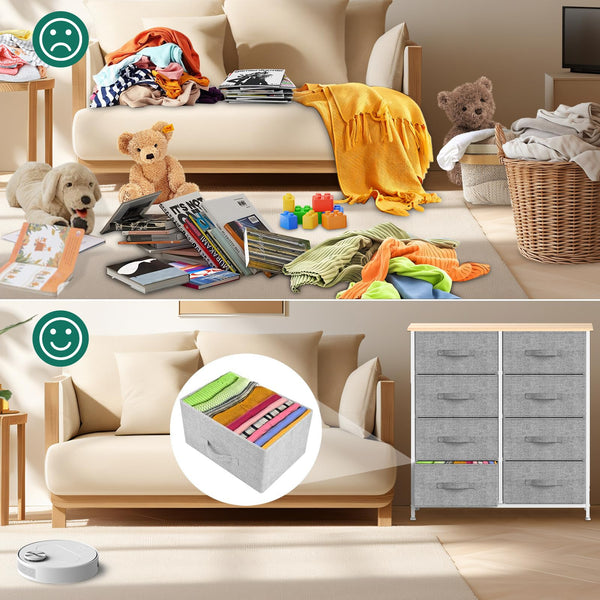 IMURZ Chest of Drawers,Fabric Storage Drawers wtih 8 Units Large Storage Space,Sturdy Steel Frame Chest of Drawers Bedroom for Living Room, Hallway