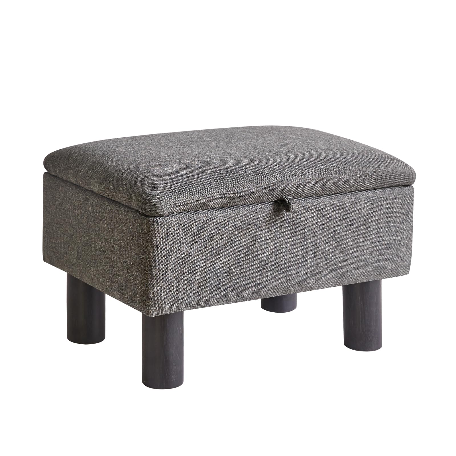 Aibiju Small Ottoman Storage Footstool with Wood Legs, Linen Foot Stool,Pouffe Stool Change Shoe Footrest for Living Room Bedroom Entryway Office,