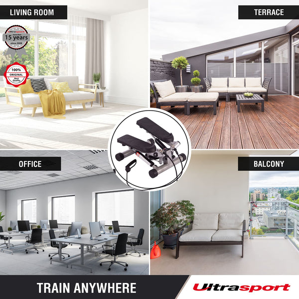 Ultrasport Swing Stepper inklusive Trainingsb?ndern / Hometrainer Stepper mit verstellbarem Widerstand und kabellosem Trainingscomputer ?