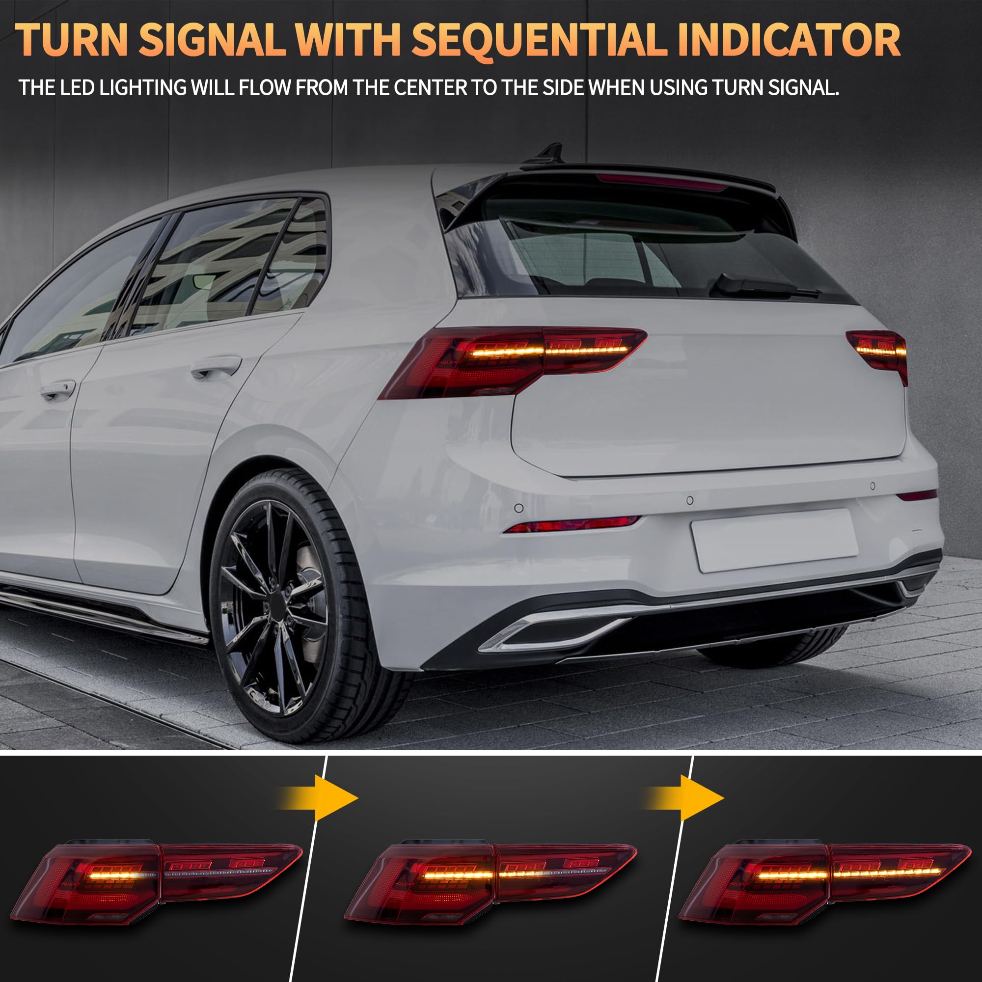 VLAND LED Rear Lights compatible with Golf MK8 Golf 8 2020-2023, w/Amber Sequential Indicator, Driver & Passenger Side - Smoked