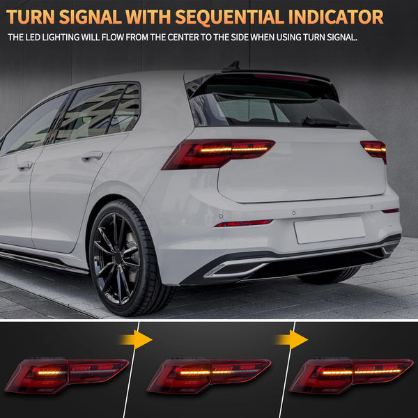 VLAND LED Rear Lights compatible with Golf MK8 Golf 8 2020-2023, w/Amber Sequential Indicator, Driver & Passenger Side - Smoked