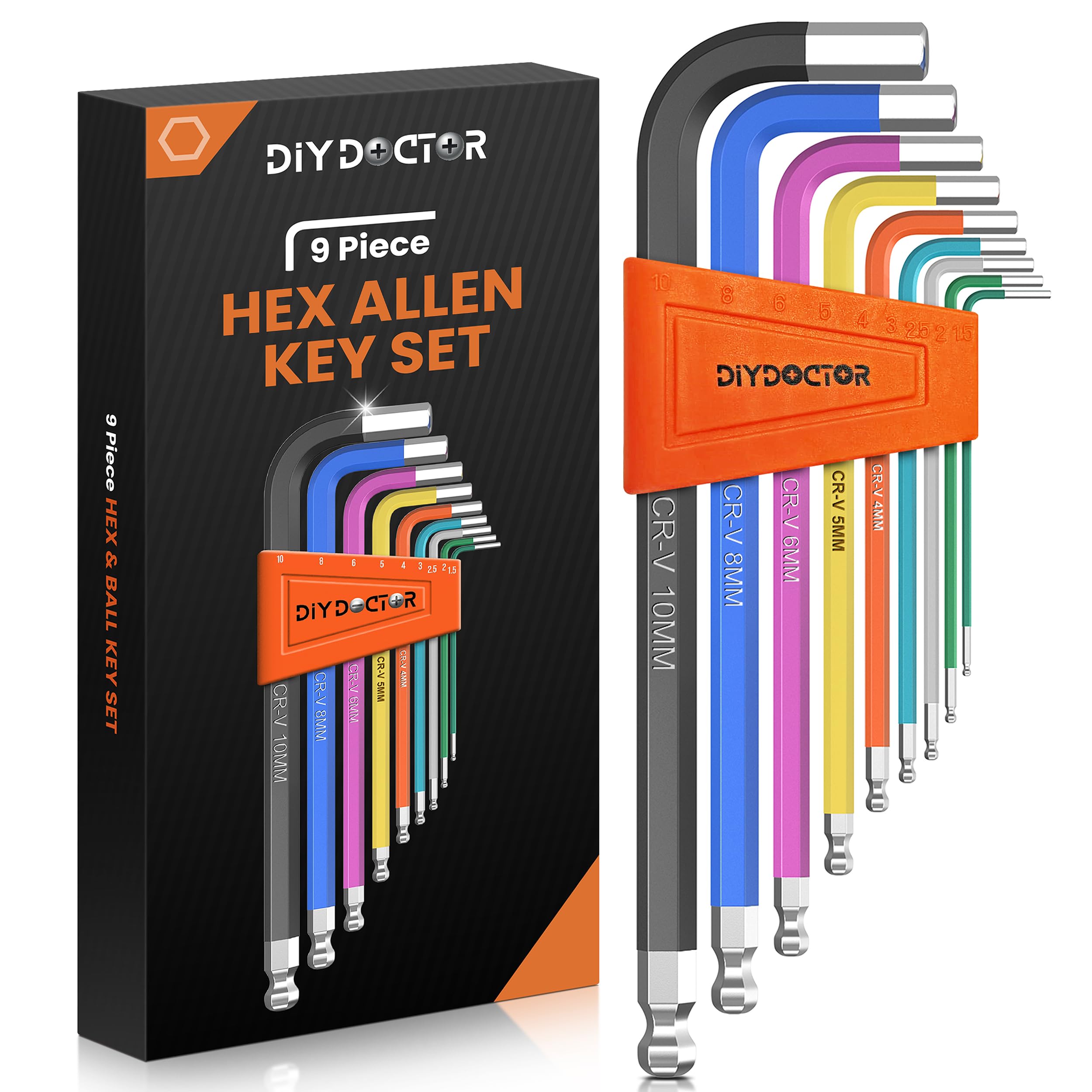 DIY Doctor Hex Key Set (9 Pieces) – Long Ball-End Allen Keys from 1.5mm to 10mm – Durable Hex Key Set