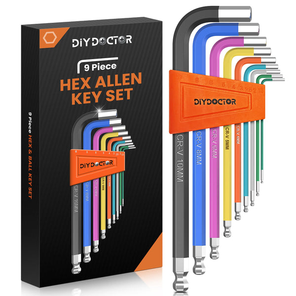 DIY Doctor Hex Key Set (9 Pieces) – Long Ball-End Allen Keys from 1.5mm to 10mm – Durable Hex Key Set