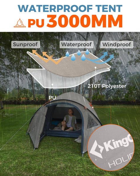KingCamp Camping Tent for 4 Man, Ultralight Waterproof Dome Tent, Compact and Backpack-Friendly, Ideal Tent for Camping, Trekking and Outdoors