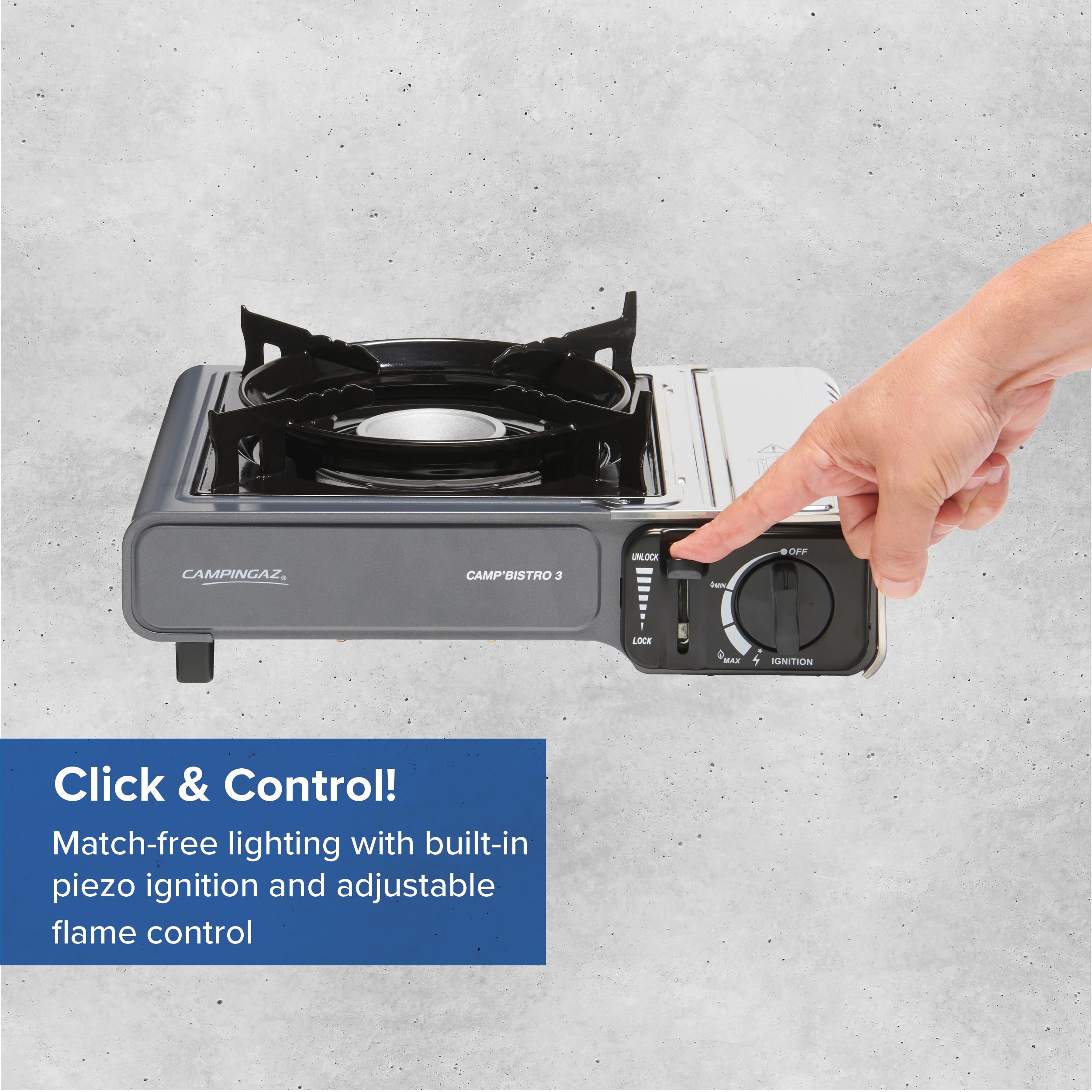 Campingaz Camp Bistro Stove, 1 burner, camping stove, 2200-watt capacity, compact outdoor cooker, includes carry case for easy transport