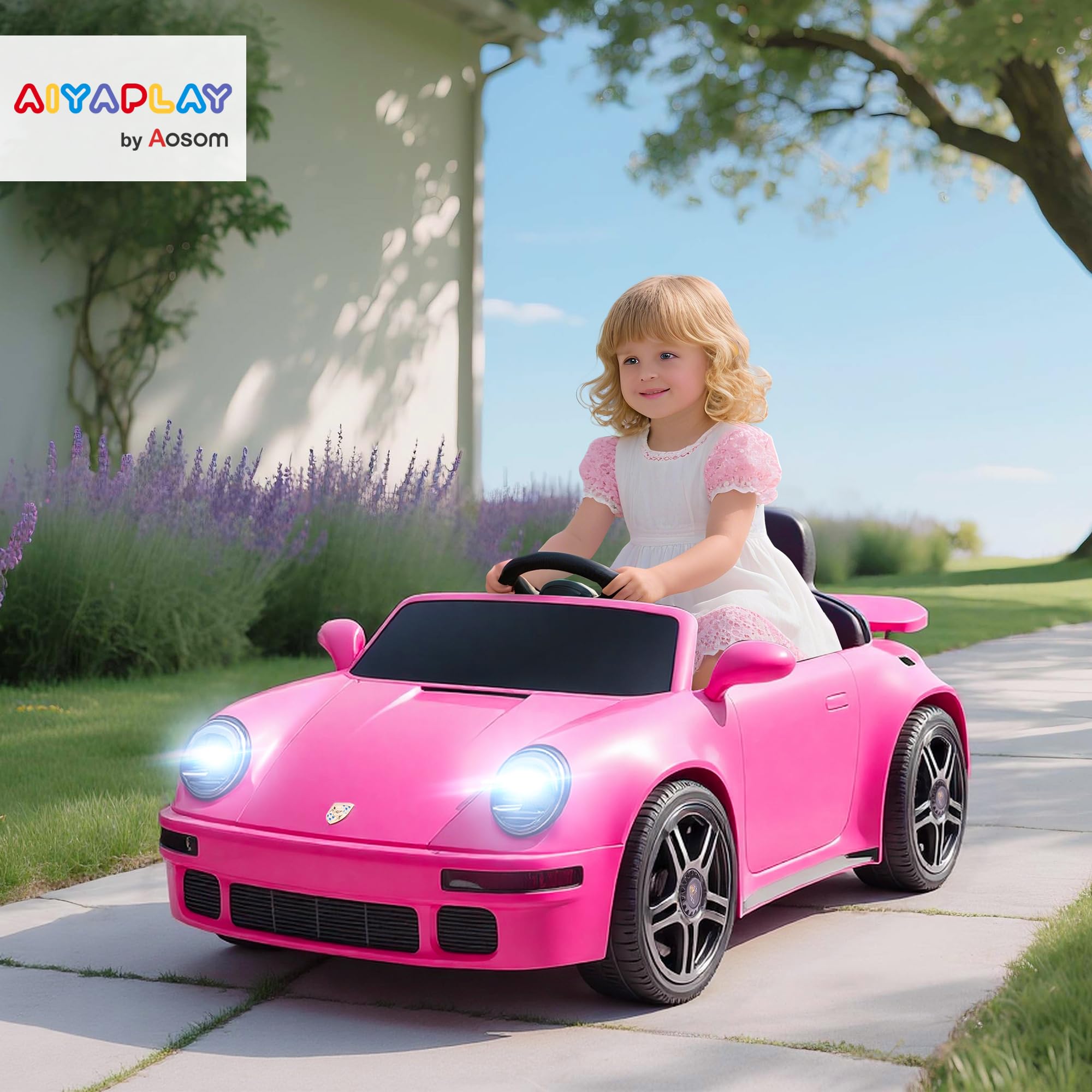 AIYAPLAY Licensed RUF CTR 2017-Yellowbird Electric Car for Kids, Ride On Car 12V Battery Powered Kids Electric Vehicle with Remote Control, Soft Start, MP3 Player, LED Lights, Horn, Yellow