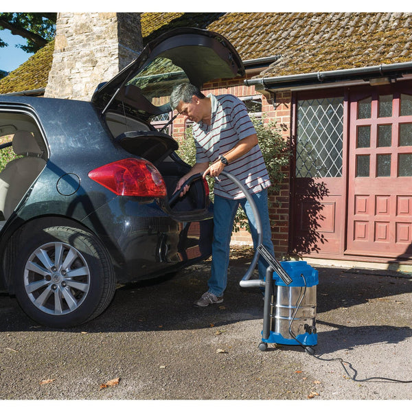 Draper 1250W 20 L Wet and Dry Vaccum Cleaner | 1.5m Flexible Hose and Acessories | 25 l/s Max Airflow | 15 kPa Vacuum Pressure | Home Car Carpet