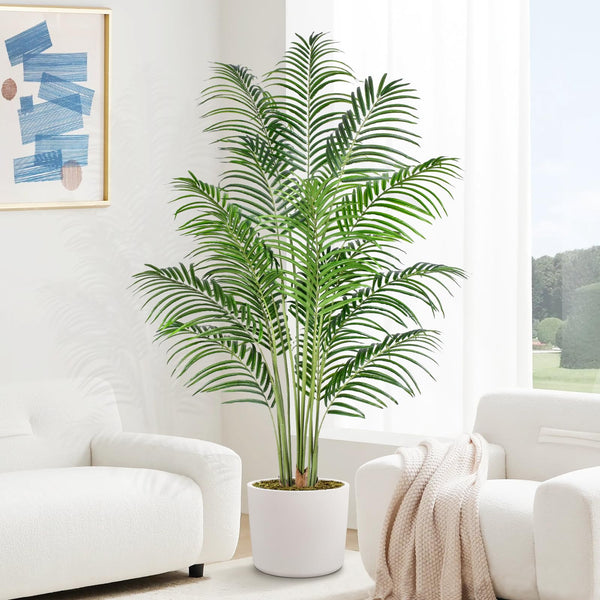 Keeplush 180cm Artificial Palm Tree Indoor Plant Tall Fake Tropical Paradise Palm Tree in Pot with Real Bark Design Faux Areca Palm Tree for Home