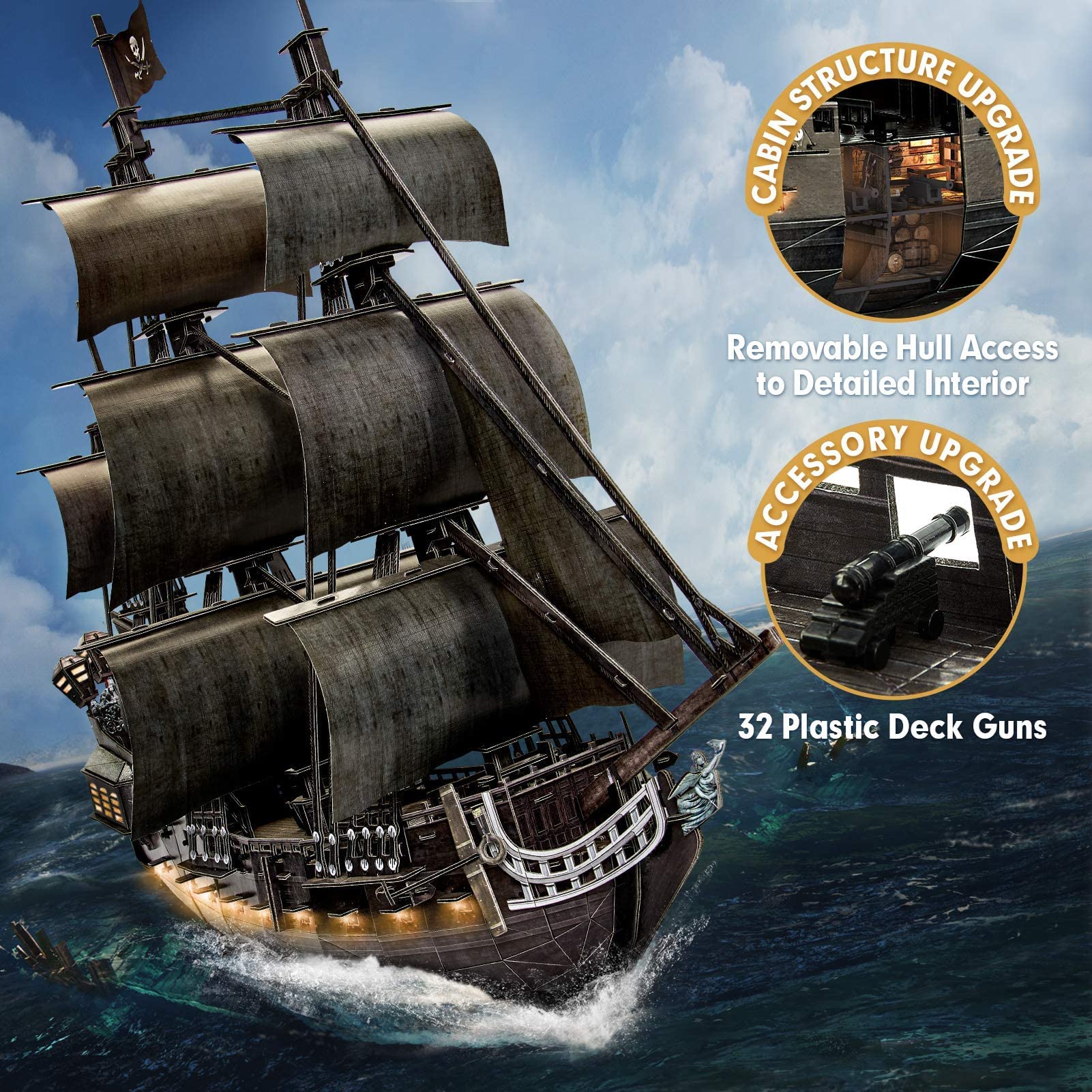CubicFun LED Pirates of the Caribbean Flying Dutchman Model Kits for Adults to Build 3D Jigsaw Puzzles Ship Model Building Gifts for Adults Kids Girls Boys - 360 Pieces
