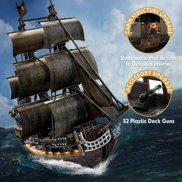CubicFun LED Pirates of the Caribbean Flying Dutchman Model Kits for Adults to Build 3D Jigsaw Puzzles Ship Model Building Gifts for Adults Kids Girls Boys - 360 Pieces