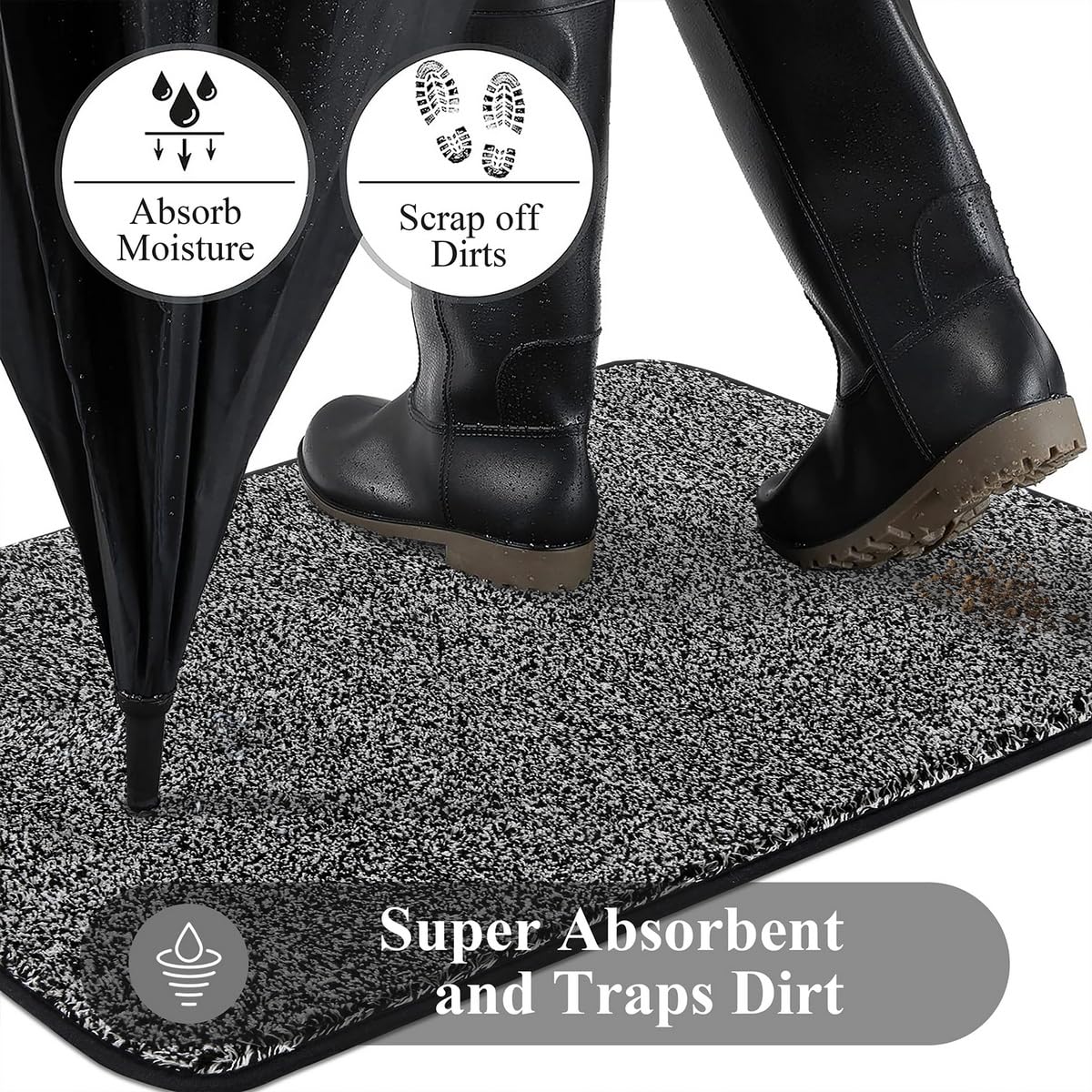 Pauwer Indoor Outdoor Doormat Absorbent Barrier Door Mat 90 x 150 cm, Low-Profile Front Door Mats Non Slip Entrance Dirt Trapper Door Floor Mat