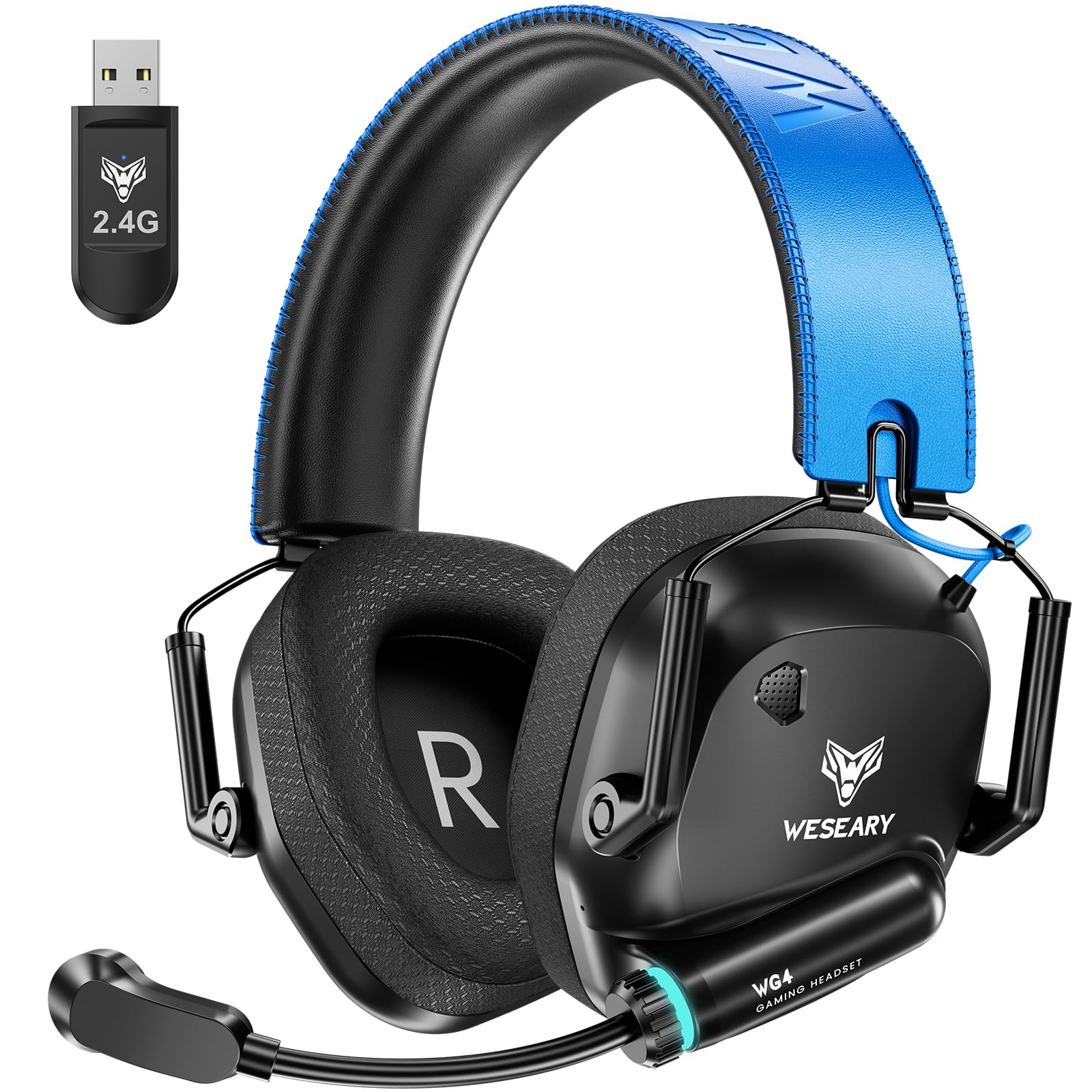 WESEARY Wireless Gaming Headset for PS5, PS4, Mac, Switch, Mobile, 2.4GHz Ultra-Low Latency Gaming Headphones with Crystal-Clear ENC Mic, Bluetooth Gaming Headset for PC, 3D Stereo