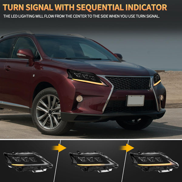 VLAND Motor LED Rear Lights compatible with RX270, RX330, RX350 F Sport, RX400h, RX450h, RX450hl 2010-2015, w/Amber Sequential Indicator, Driver & Passenger Side - Clear