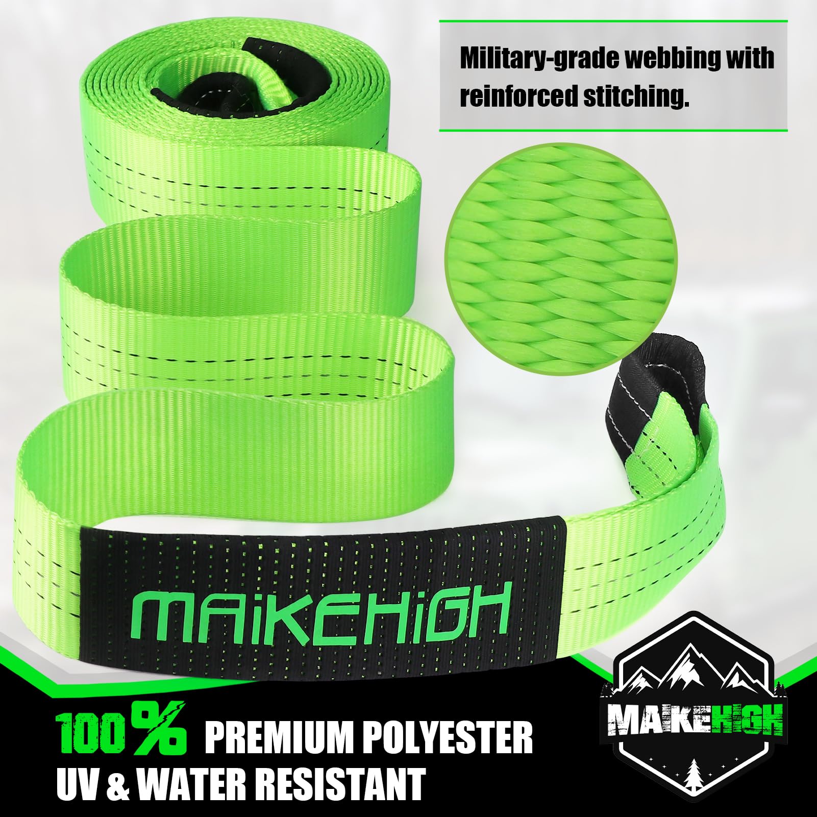 MAIKEHIGH Tow Rope 15 Ton (33,700 Lbs), 6M x 7.6cm Off-Road Recovery Towing Strap with 2 Gloves for Car, Truck, SUV, Emergency (Black)