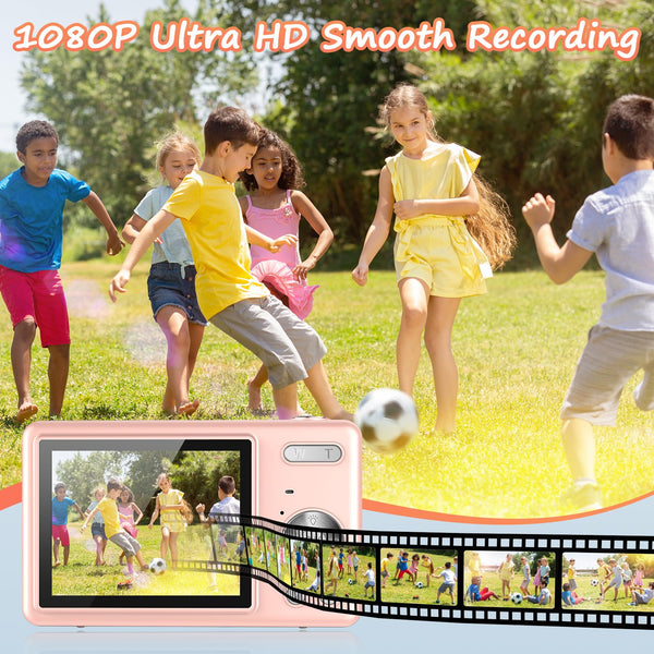 Digital Camera 1080P FHD 44MP with 2.4" LCD Screen,16X Digital Zoom, Compact Portable Vlogging Camera with 32gb SD Card for Kids Teen Students Beginner (Silver)