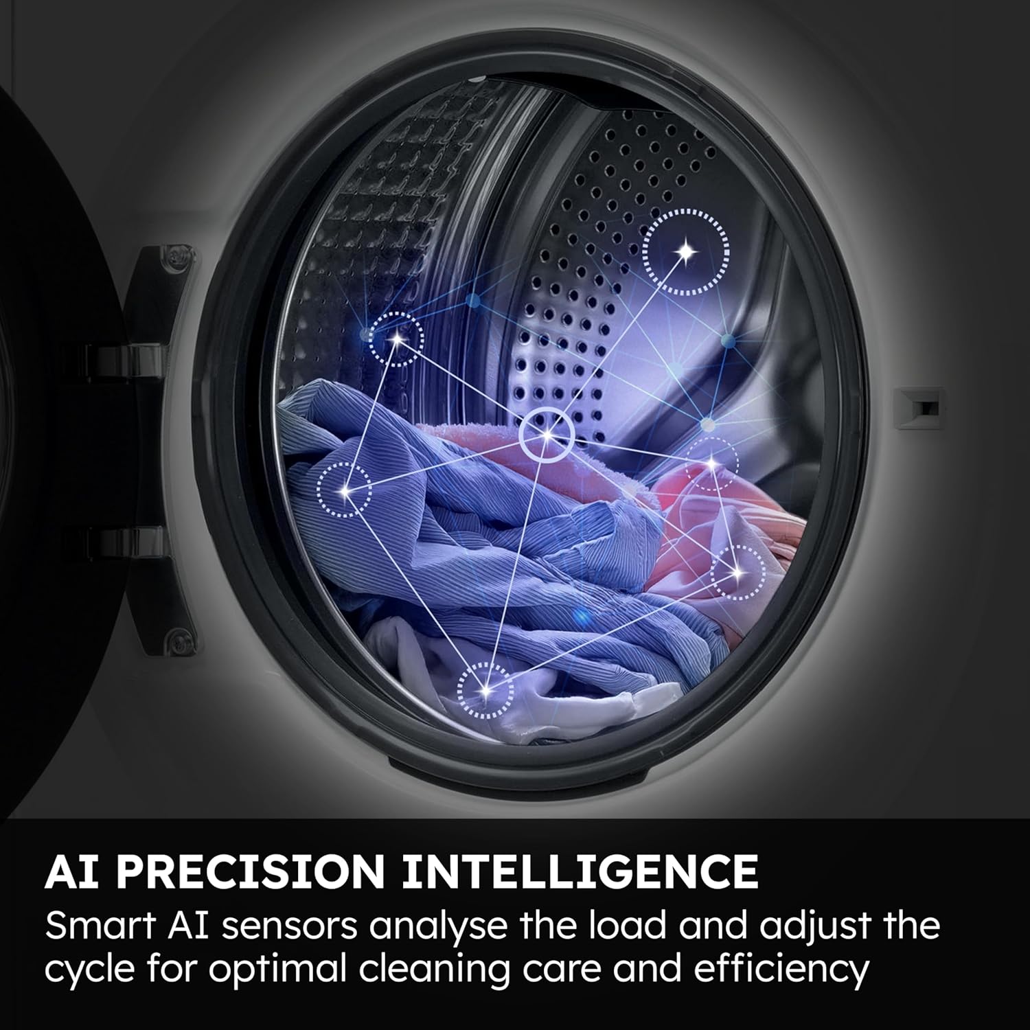 Haier X Series 9 Washing Machine, 10kg, 1400 rpm, A-30 percent Energy Class, Ultra Fresh Air, Refresh Cycle, Direct Motion Motor, 14 Programmes, White-Black Door, 57x60x85 cm -HW100-B14387UUK