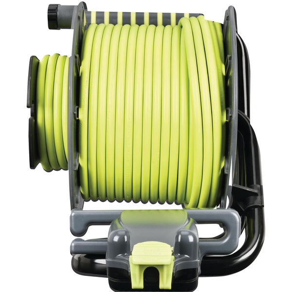 Masterplug Pro-XT Four Socket Open Cable Reel Extension Lead with Winding Handle, Thermal Cut Out and Power Switch, 25 Metres High Visibility Cable , Green
