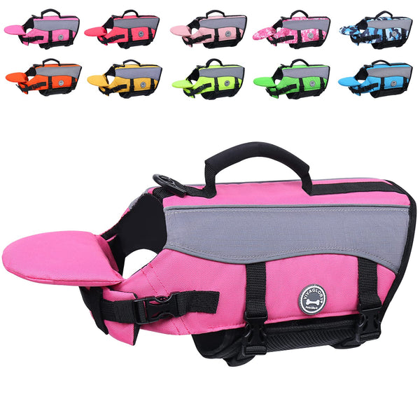 VIVAGLORY Front Float Dog Life Jacket, Dog Buoyancy Aid for Swimming & Boating, Life Vest with Chin Float & Handle, Ripstop & Buoyancy for Doggy, L, Yellow Grey