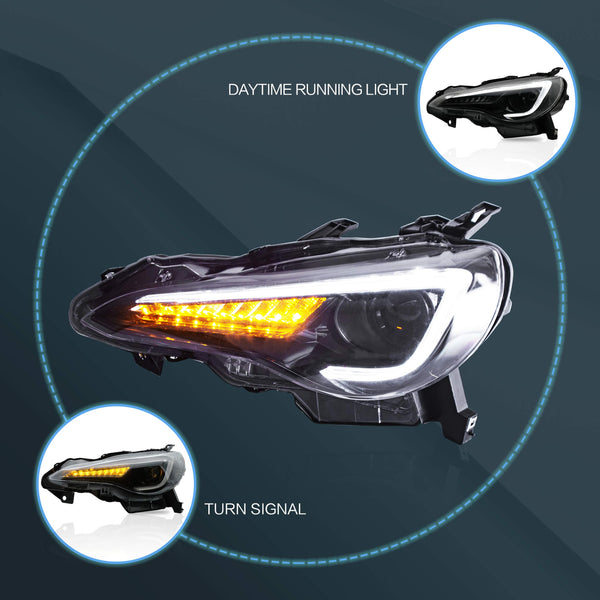 VLAND LED Tail Lights Compatible with Toyota 86 GT86 2012-2020/Subaru BRZ 2013-2020/Scion FR-S 2013-2020, Full LED Rear Light with Sequential Indicator, Red White Lens