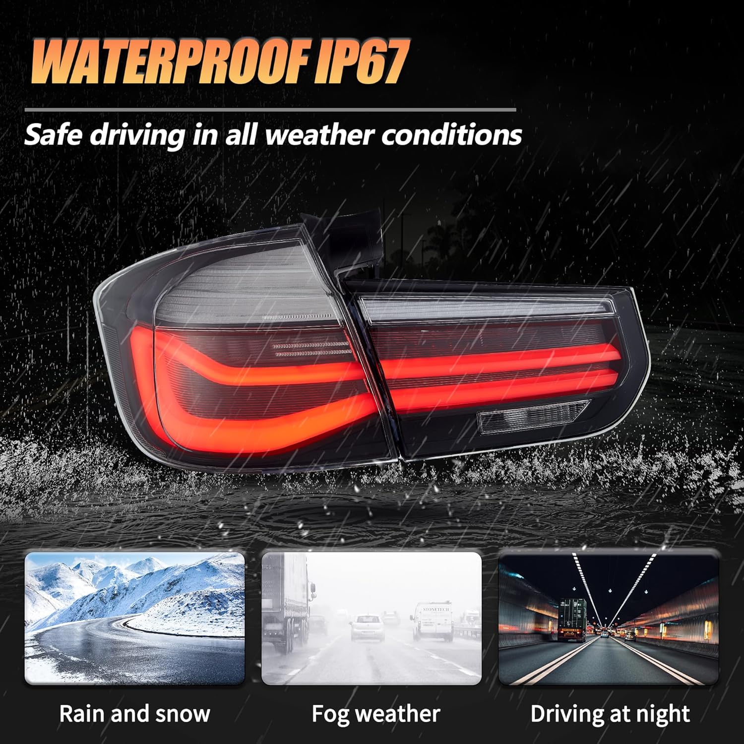 VLAND LED Rear Lights compatible with 3 Series Touring F31 2012-2018, w/Sequential Indicator, Driver & Passenger Side - Smoked