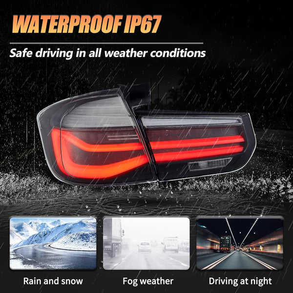 VLAND LED Rear Lights compatible with 3 Series Touring F31 2012-2018, w/Sequential Indicator, Driver & Passenger Side - Smoked