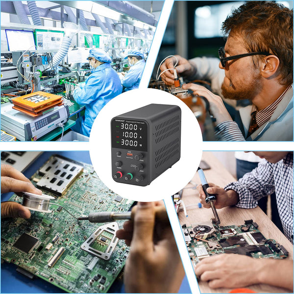 DC power supply (0-30V,0-10A) adjustable, switching power supplies, mini high precision 4-digit display with USB fast charging interface, variable lab bench power supply, output button/encoder knob