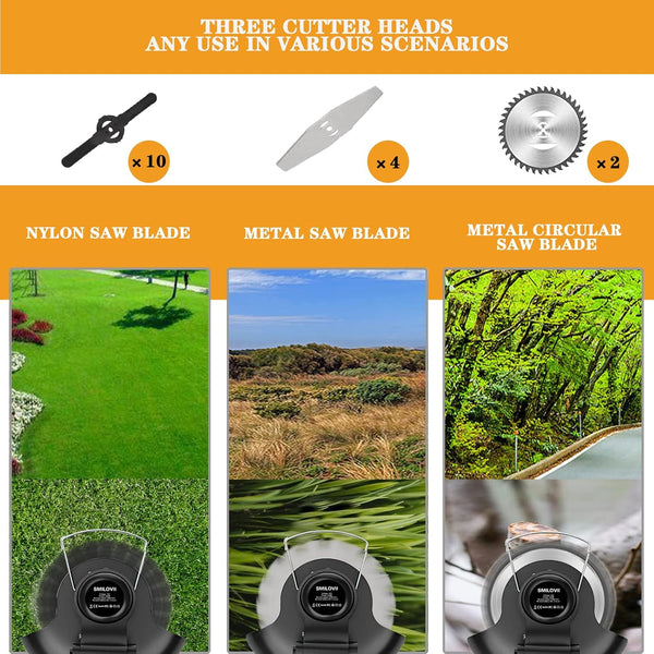 SMILOVII 24V Cordless Strimmer, Telescopic Lightweight Grass Trimmer with 6xMetal Blades & 10xPlastic Blades, 2 x 2000mAh Battery, Electric Garden Strimmer Grass Cutter for Lawn Edger Pruning Weed
