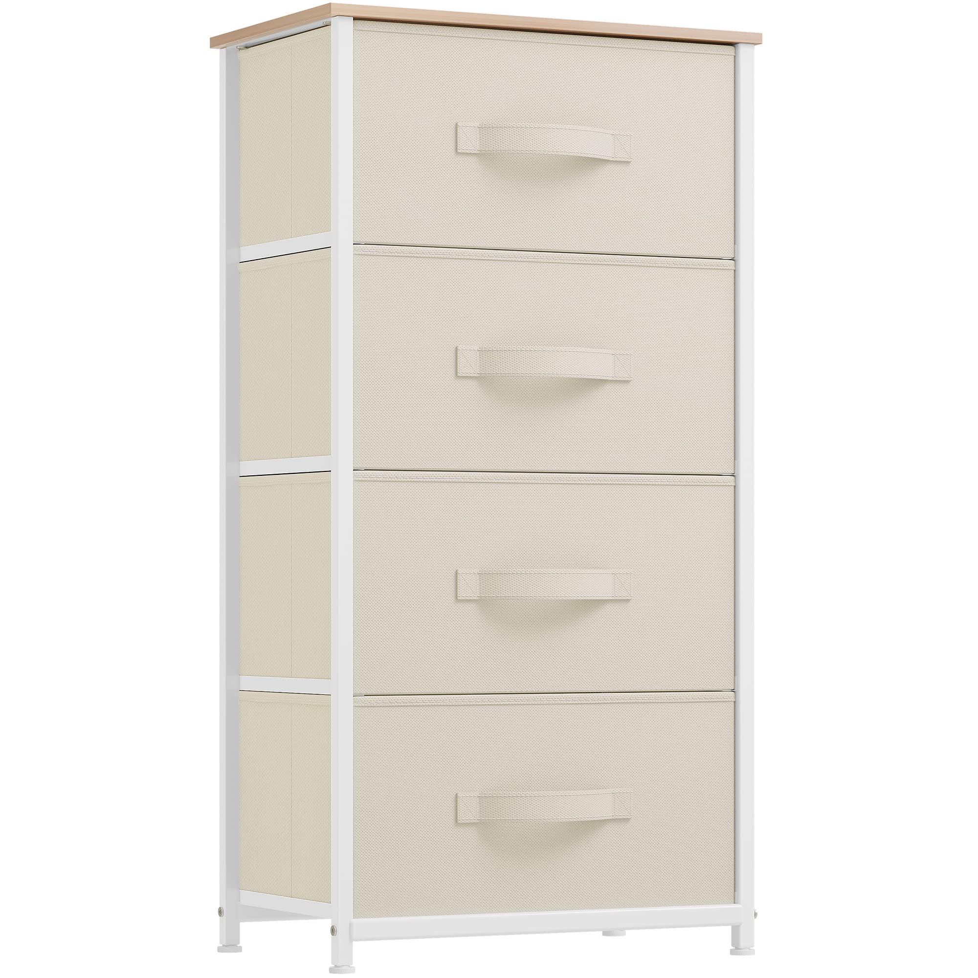 YITAHOME Chest of Drawer with 4 Drawers for Bedroom Fabric Dresser Storage Drawers With Handles Metal Frame for Living Room, Hallway,Cream White