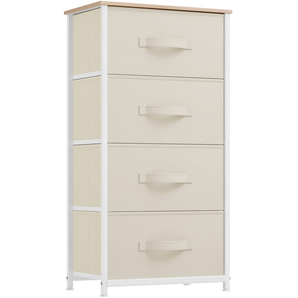YITAHOME Chest of Drawer with 4 Drawers for Bedroom Fabric Dresser Storage Drawers With Handles Metal Frame for Living Room, Hallway,Cream White