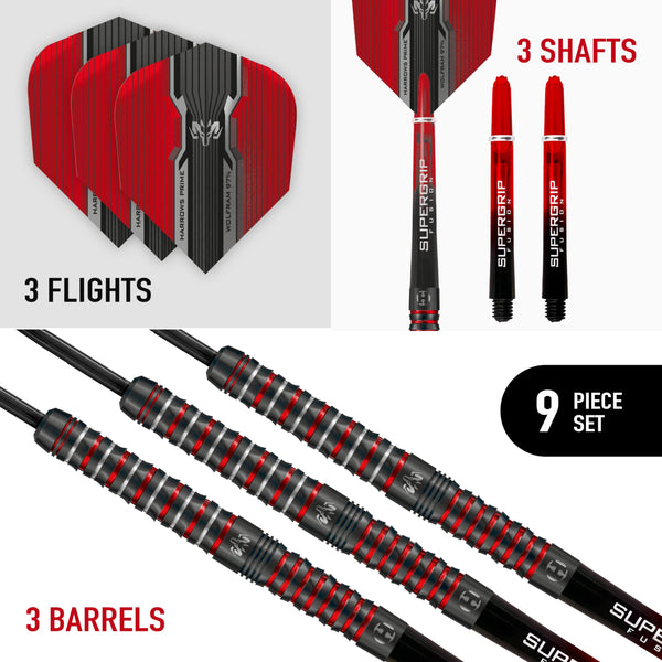 Harrows Wolfram Infinity Steel Tip Tungsten Darts Set 21g, 22g, 23g & 24g - Includes Supergrip Fusion Shafts & Prime Wolfram Infinity Flights (22g)