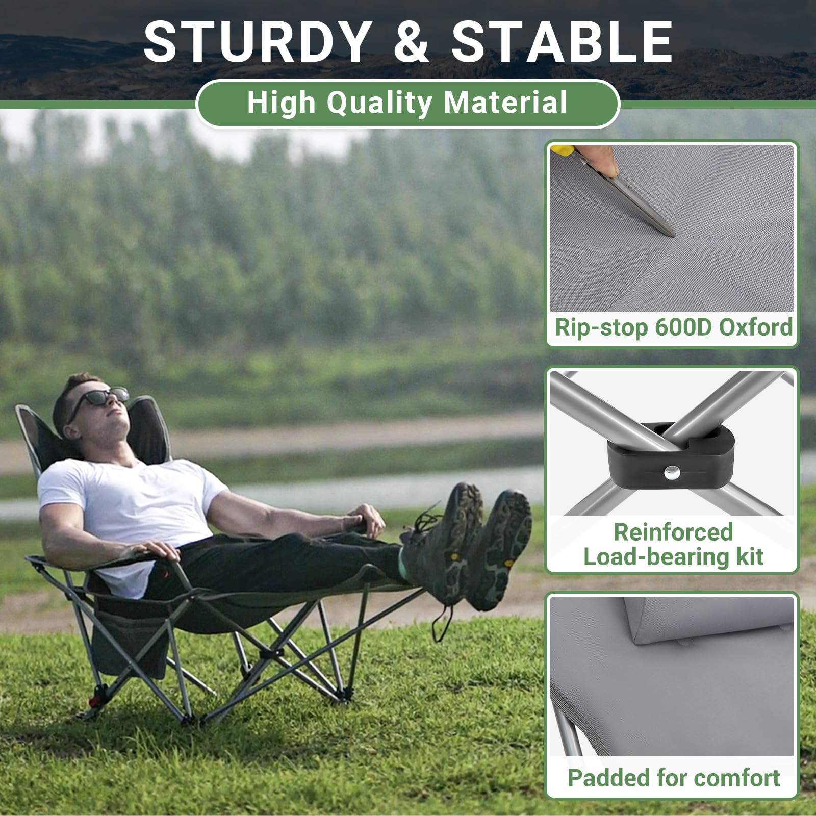 #WEJOY Camping Chairs Folding Recliner Chair Adjustable with Detachable Footrest Headrest Cup Holder Lightweight Portable Reclining Camp Chair Fold Up Chair for Outdoor Beach Garden, Cyan Set of 2