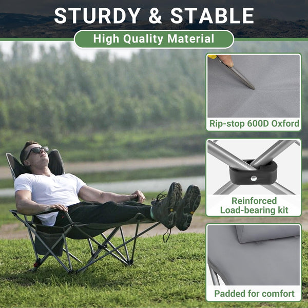 #WEJOY Camping Chairs Folding Recliner Chair Adjustable with Detachable Footrest Headrest Cup Holder Lightweight Portable Reclining Camp Chair Fold Up Chair for Outdoor Beach Garden, Cyan Set of 2
