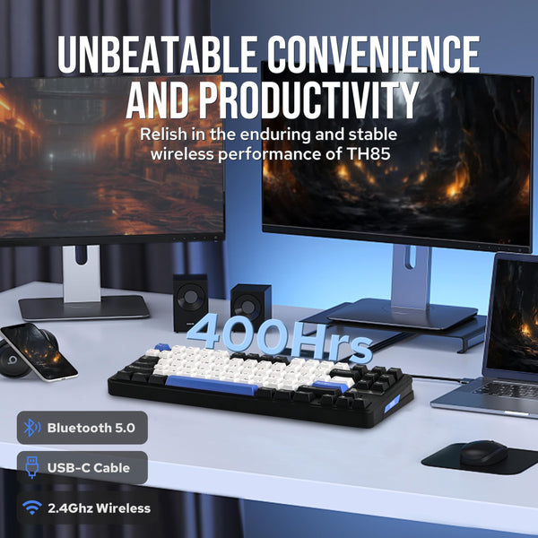 EPOMAKER TH85 QMK/VIA Mechanical Gaming Keyboard, BT/2.4Ghz Wireless, RGB, Hot-Swappable & Programmable Keys in US 75% Layout (Black&White, Creamy Jade Switch)