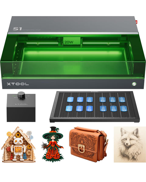 xTool S1 20W Engraving Machine with Riser Base & Honeycomb Working Sheet & Air Assit & RA2 Pro, Auto Focus, Enclosed Engraver and Cutter for Wood and Metal, Class I Safety CNC Machine
