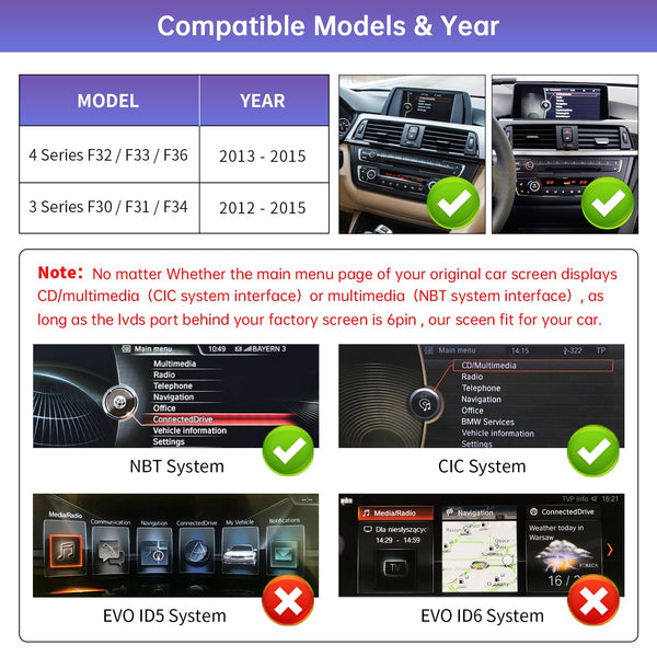 Road Top 12.3 Inch Ultra-Narrow Carplay Touchscreen for BMW 3 & 4 Series F30/F31/F32/F33/F34/F35/F36 2012-2015 Year, Car Stereo Multimedia Radio Receiver, Support Wireless Android Auto, Mirrorlink