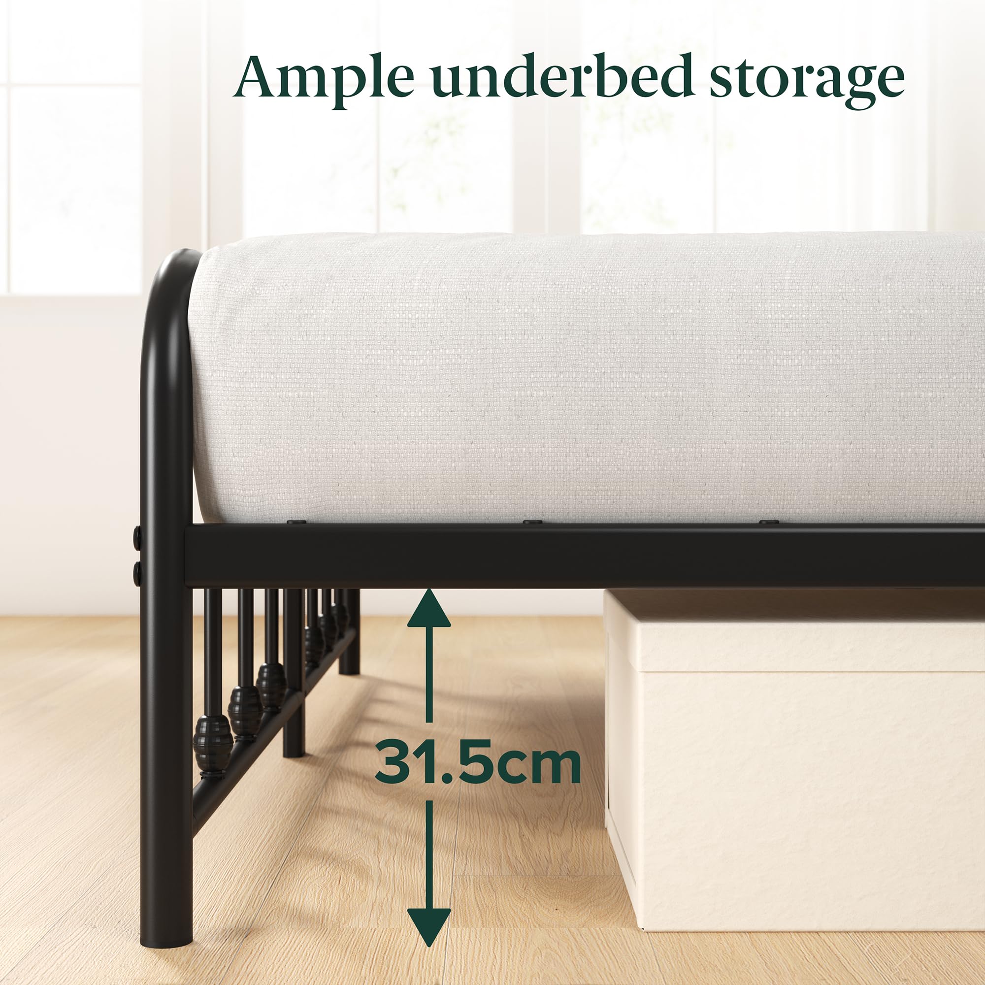 ZINUS Florence 3ft Single Bed Frame 90x190cm, Metal Platform Bed with Headboard and Footboard, Strong Steel Slat Support, Large Storage Space, Easy Assembly, Black