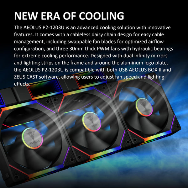 GAMDIAS 120mm ARGB PC Case Fans, Computer Case Fan, Cabless Daisy Chain Connection, Dual Infinity Mirror Lighting, Swappable Fan Blade for Reverse Airflow, Performance 30mm Thick, With Control Box