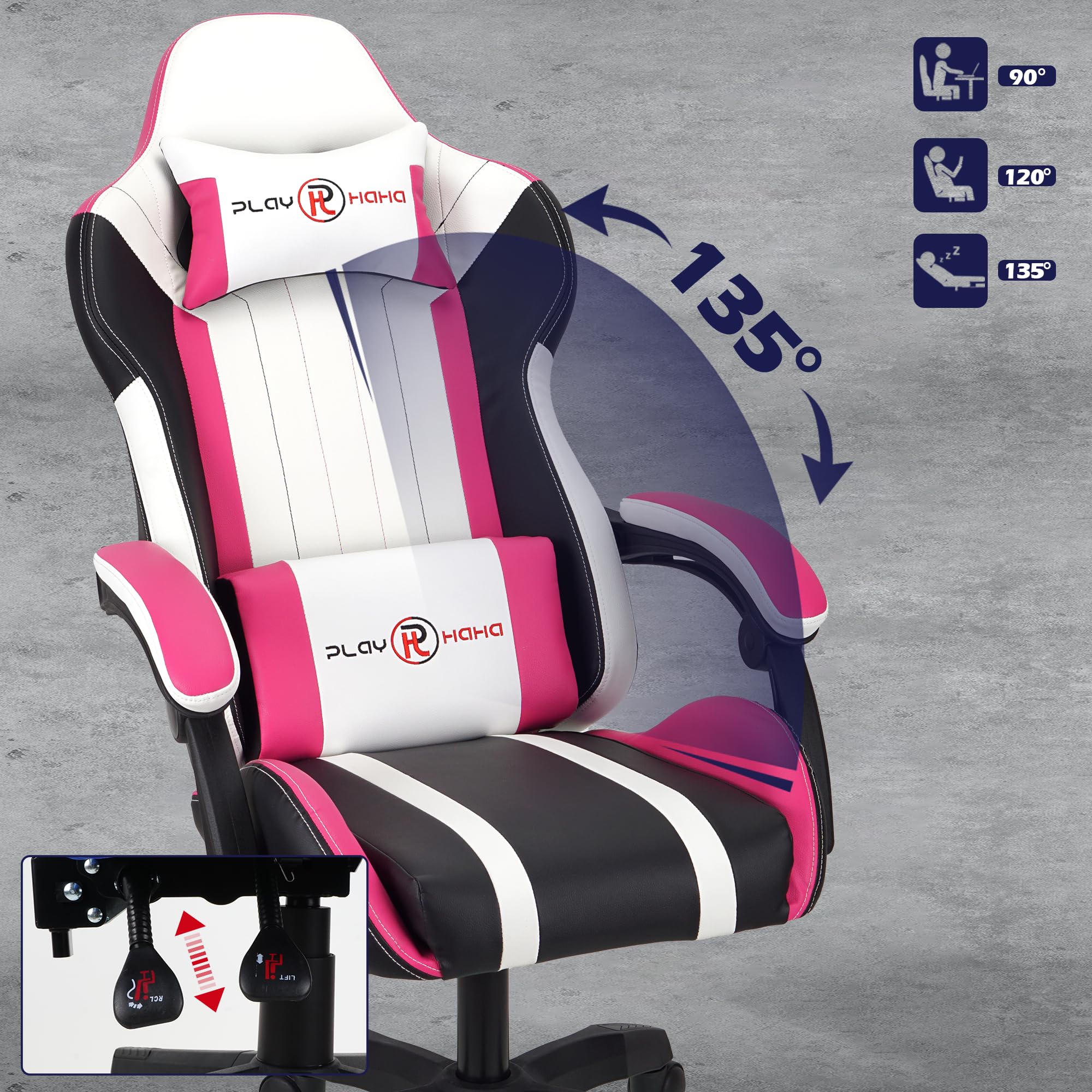 T-THREE.Ergonomic Leather Gaming Chair Height Adjustable with Headrest and Lumbar Support(Orange)