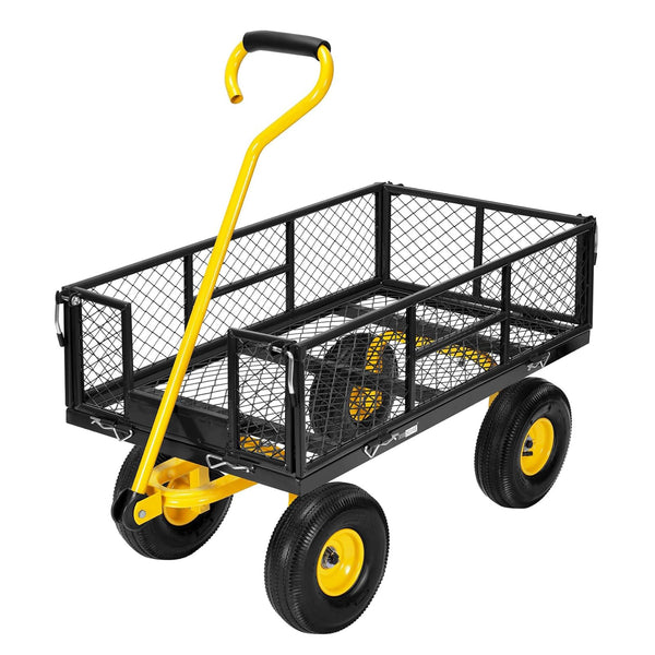 VIVOHOME Hand Trolley 400kg Capacity Durable Transport Cart with 10cm Pneumatic Tires and 180° Rotatable 80cm Handle Heavy Duty Metal Grids for Garden and Camping