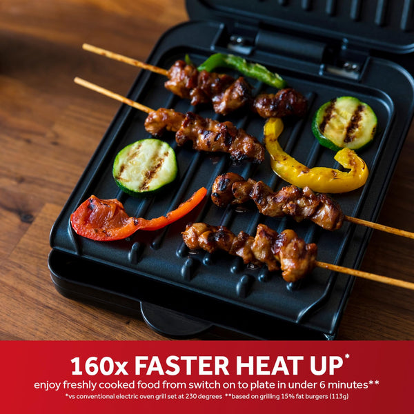 George Foreman Large Electric Fit Grill [Non stick, Healthy, Griddle, Toastie, Hot plate, Panini, BBQ, Energy saving, Vertical storage, Easy clean, Drip tray, Ready to cook light] Black, 2400W 25820