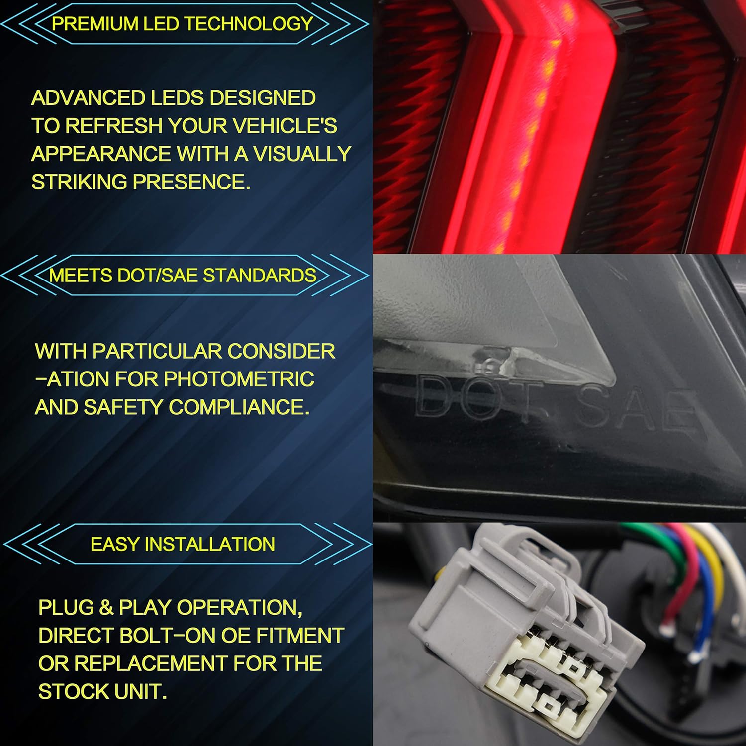 VLAND LED Tail lights Assembly Compatible with Ford Mustang 2015-2020, Rear Lights with Sequential Amber+Red Turn Signal (5 Lighting Modes) Smoked