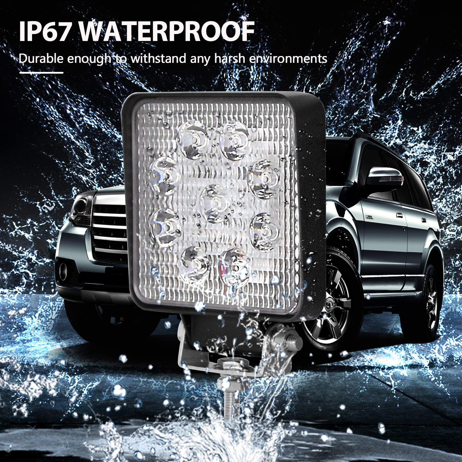 RIGIDON 2 Pcs Square Led Work Light, 4 inch 48W Spot Beam, 12V 24V Driving Lights Lamp for Car Off road Boat Truck 4x4 SUV ATV Tractors Excavator, 6000K White, Fog Lamp