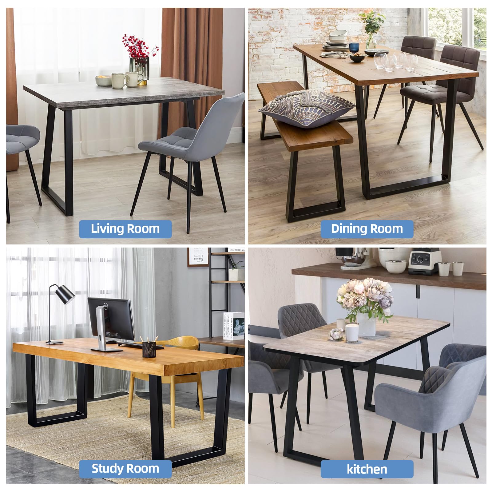 INMOZATA Table Legs Set of 2, Heavy Duty Industrial Trapezoid DIY Furniture Legs Coffee Table Legs with Screws for DIY Table Desk Breakfast Bar Stand Bench (W70cm X H90cm)