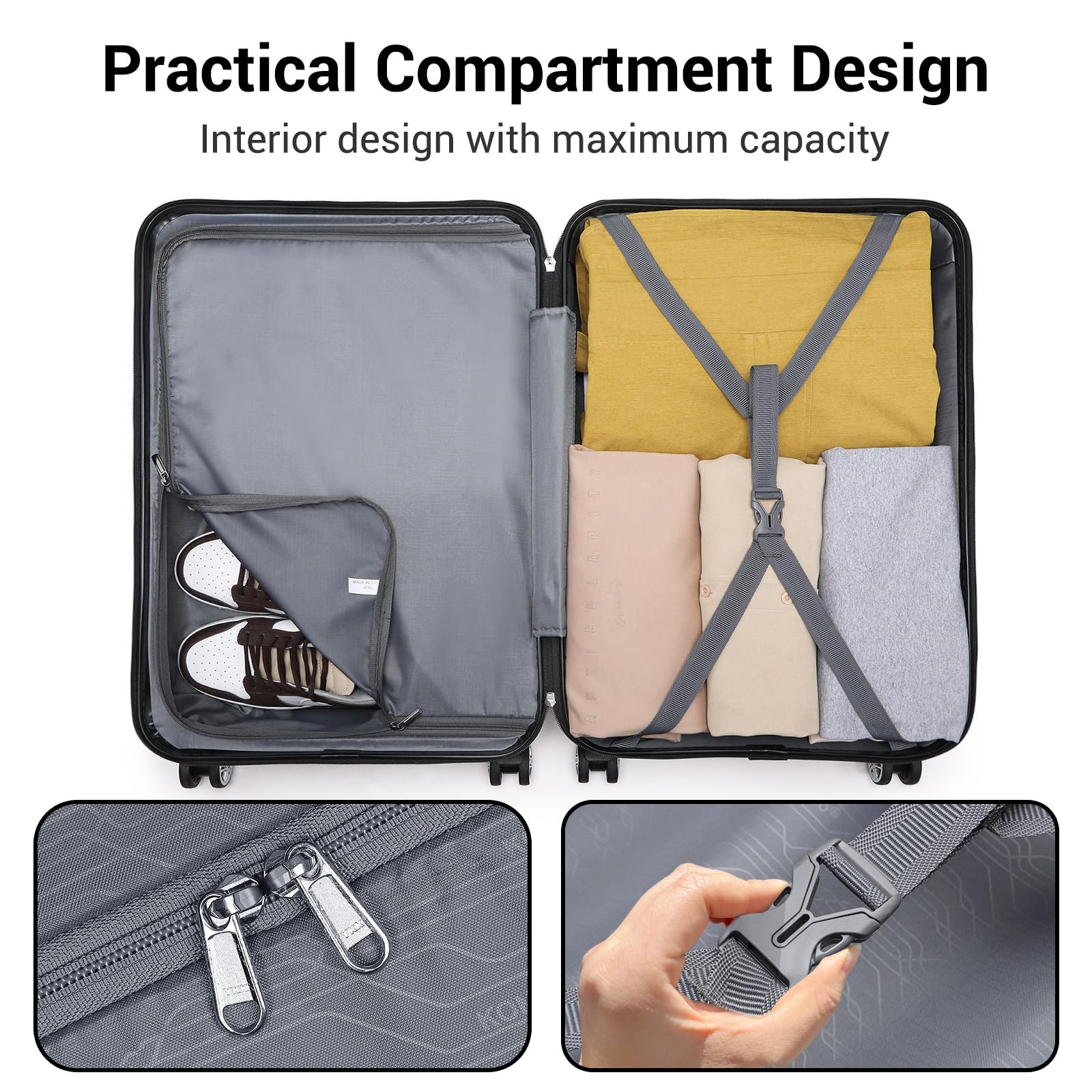 Kono Fashion Hand Luggage Lightweight ABS Hard Shell Trolley Travel Suitcase