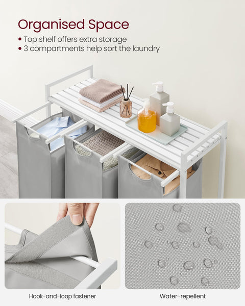 VASAGLE Laundry Basket, Laundry Hamper, Pull-Out and Removable Liner Bag, Shelf, Metal Frame, 65 L, 50 x 33 x 72 cm, Ink Black and Rustic Brown BLH101B01