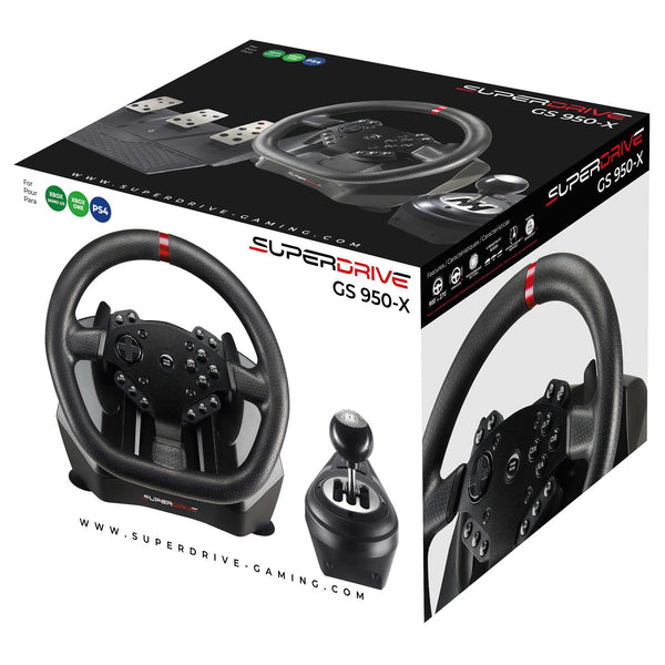 Subsonic Superdrive GS650X racing wheel with manual shifter, 3 pedals, and paddle shifters for Xbox Serie X/S, PS4, Xbox One (programmable)